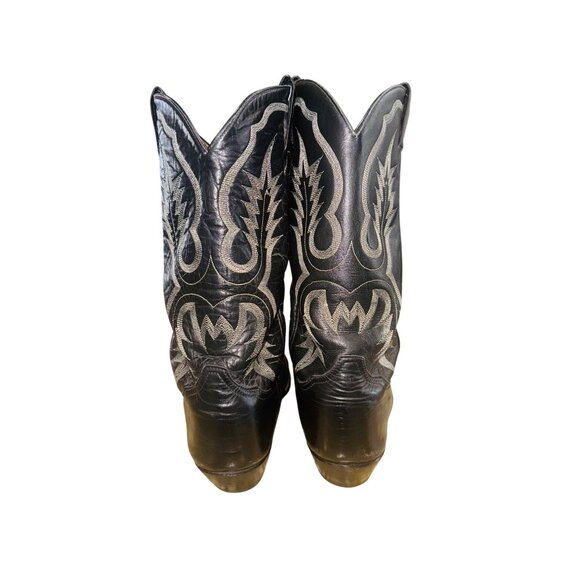 Vintage Tony Lama Polished Black Leather Western Cowboy Boots Mens Size 9.5 B - Picture 9 of 10